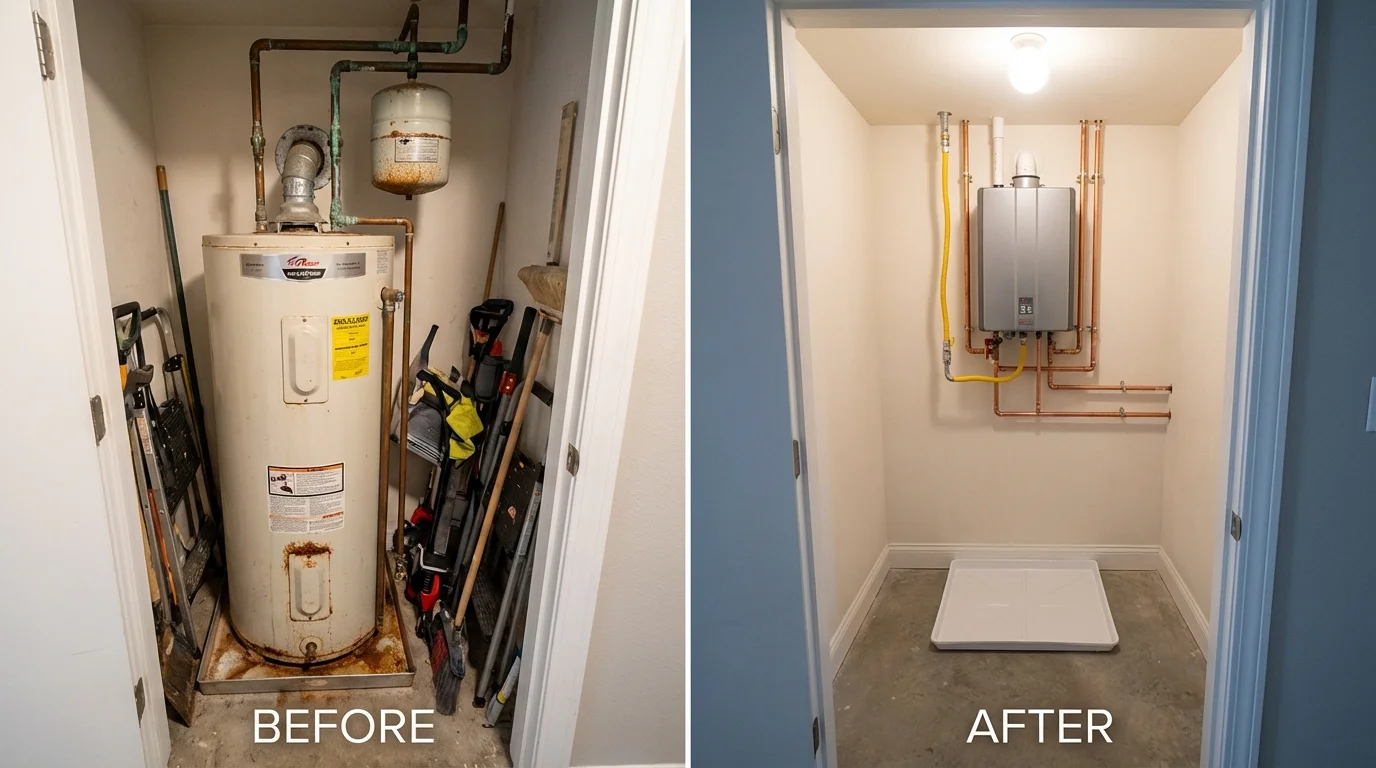Tank water heater versus wall-mounted tankless unit comparison for Farmington, AR homeowners